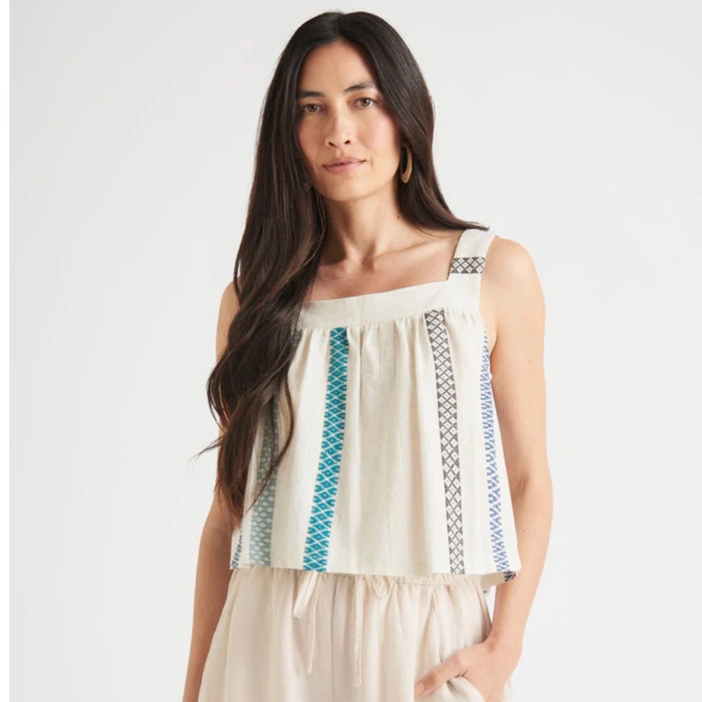 Splendid Collection Cream and Blue Elian Square Neck Tank Size Small - Picture 12 of 12
